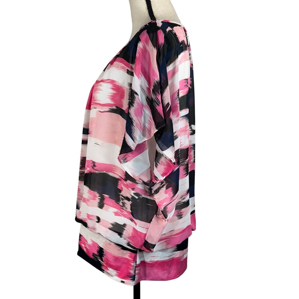 Style & Co X-Large Blouson Top Abstract Lined Flutter Sleeve Pullover Scoop Neck - Picture 5 of 8